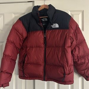 Men’s L NorthFace puffer coat - colors are rust/black.